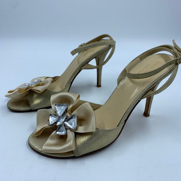 Kate Spade 6.5 Shelby Slingback Heels Luxe Money Jeweled Bow Sparkle Strappy - Picture 1 of 9